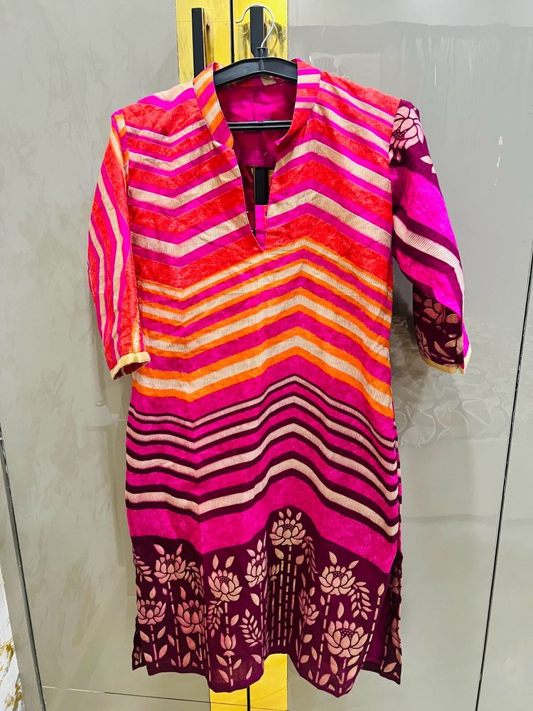 Colorful Patterned Silk Tunic Kurta Set