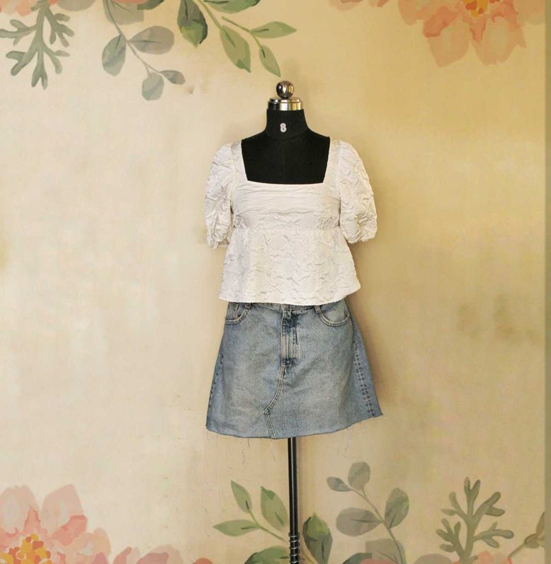 H&amp;M White Puff Sleeve Top