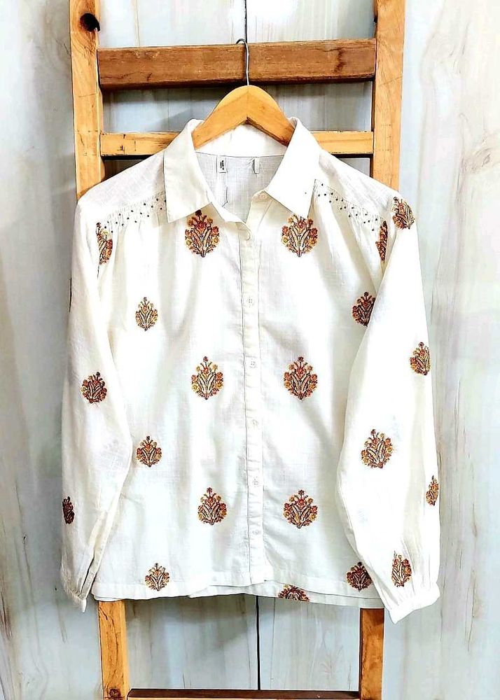 Embroidered Floral offwhite shirt size-44-46