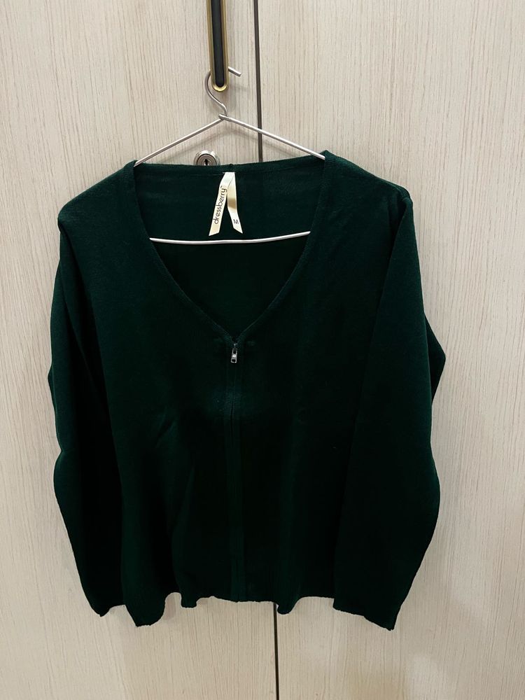 Green Zip-Up Cardigan