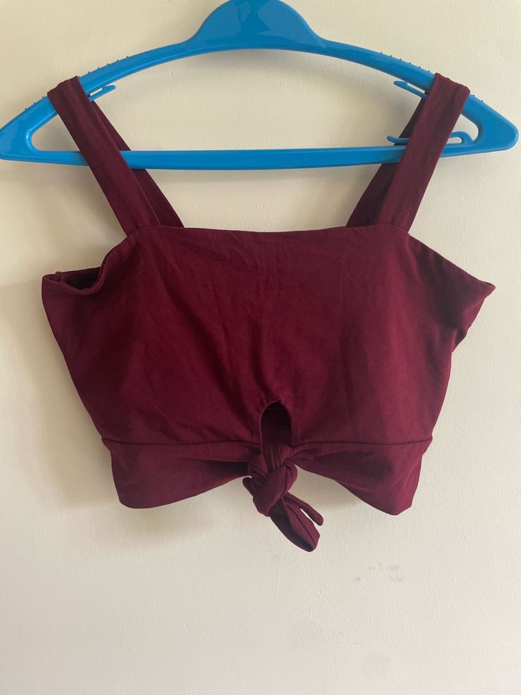 Burgundy Tie-Front Crop Top