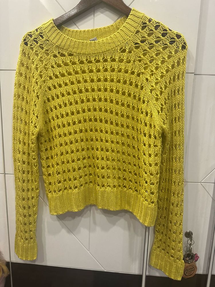 Yellow Crochet Knit Sweater
