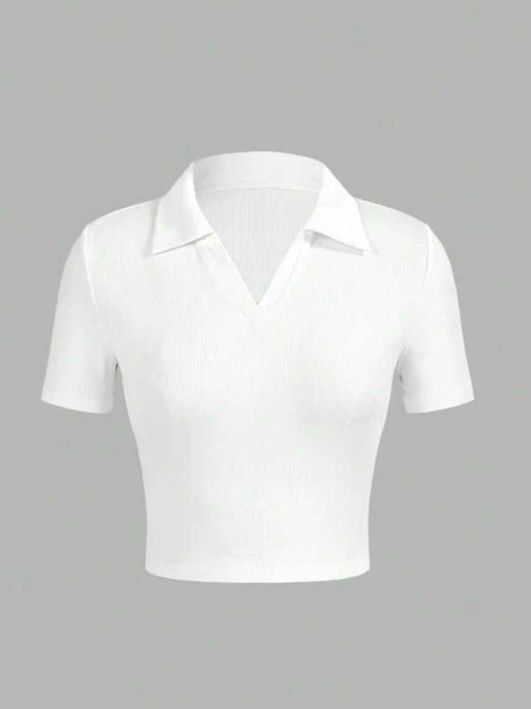 White Crop Polo Top