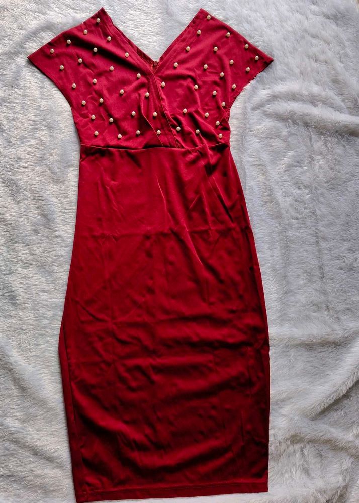Red Velvet Pearl Dress