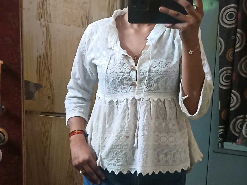 White Chikankari Top