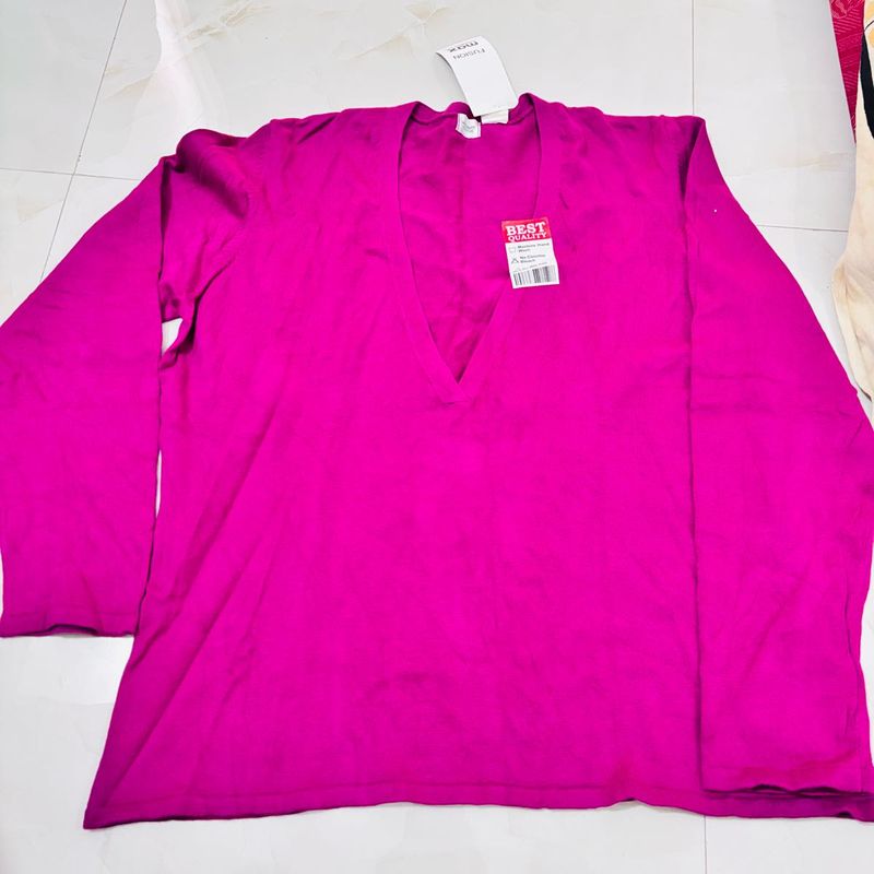 Magenta V-Neck Long Sleeve Top