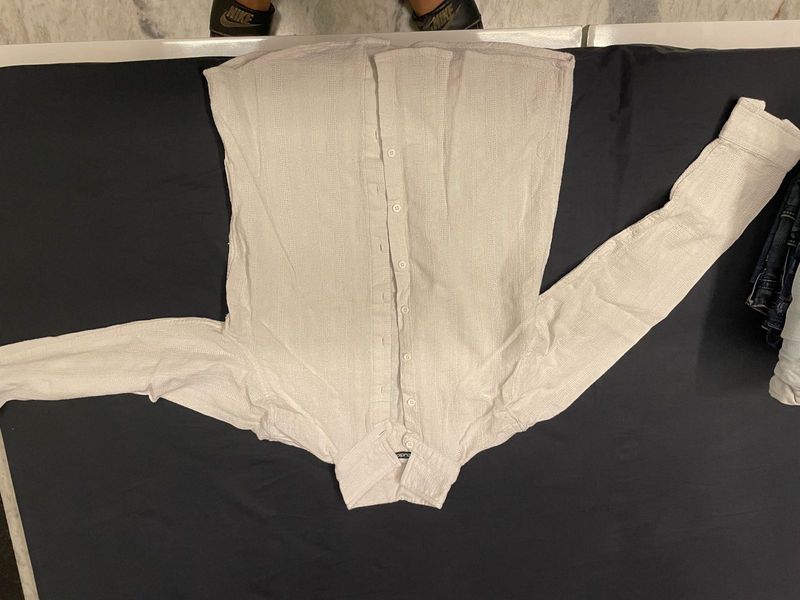 White Textured Casual Shirt