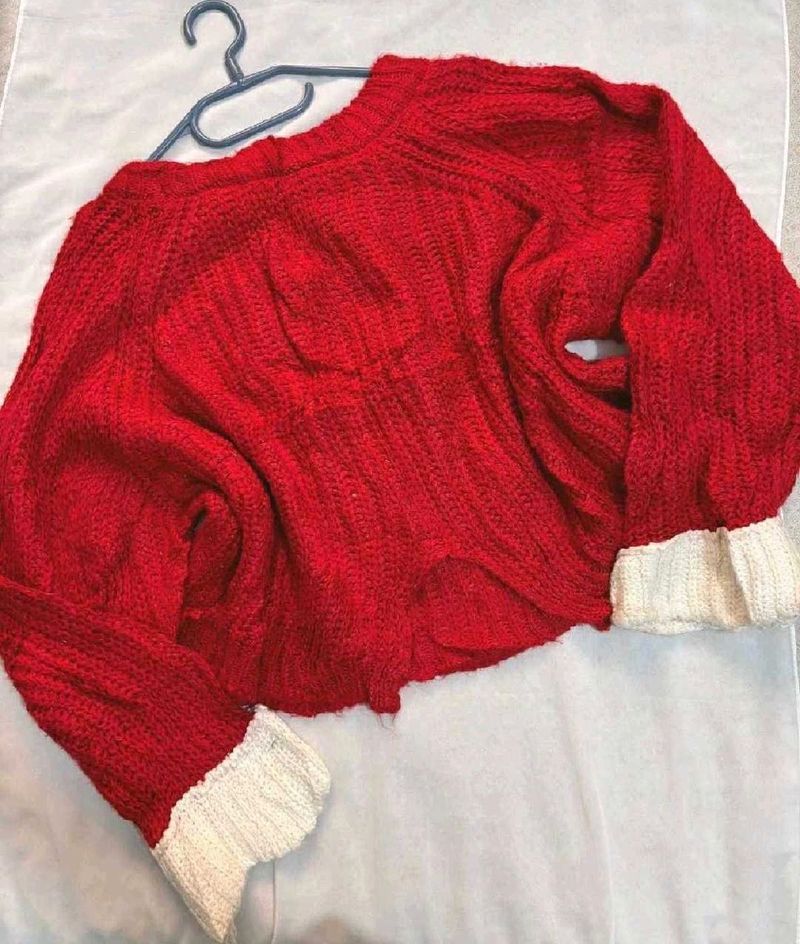 Red Knit Cropped Sweater