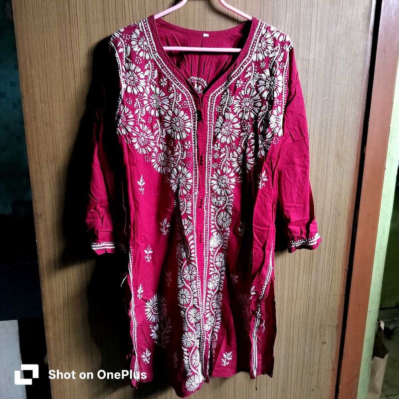 once worn Dark maroonish-red chicken work Embroide