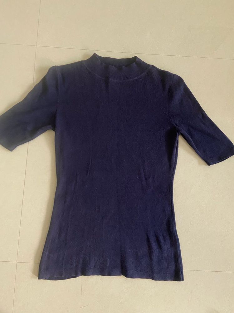 Navy Blue Ribbed Top