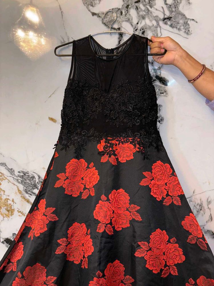 a beautiful black And Red Dress With Rose Print