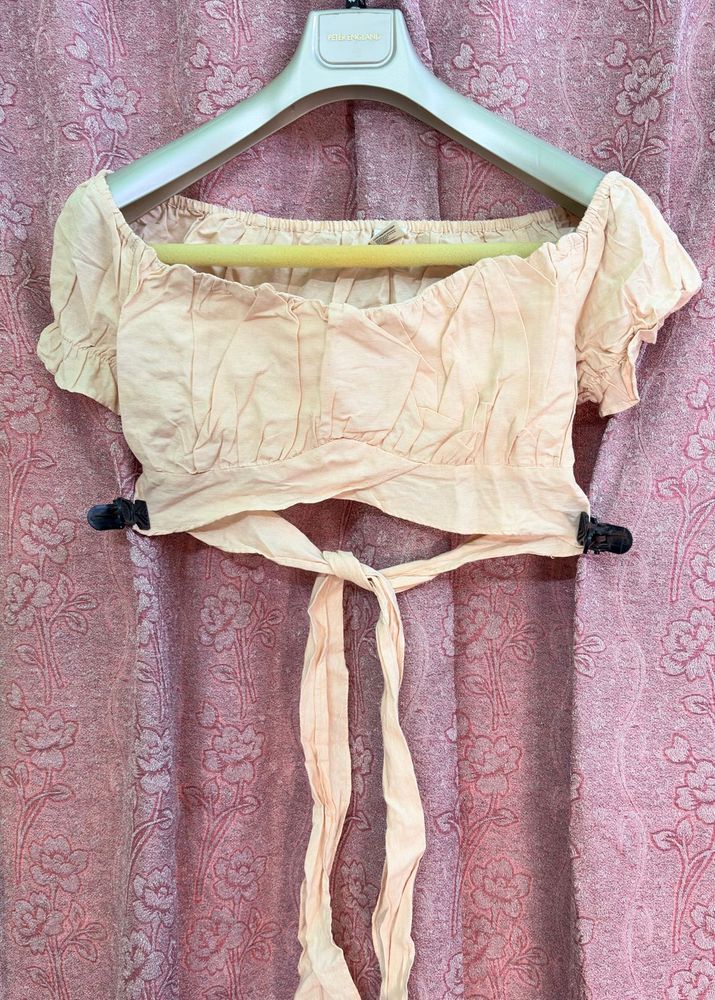 Peach Off-Shoulder Crop Top