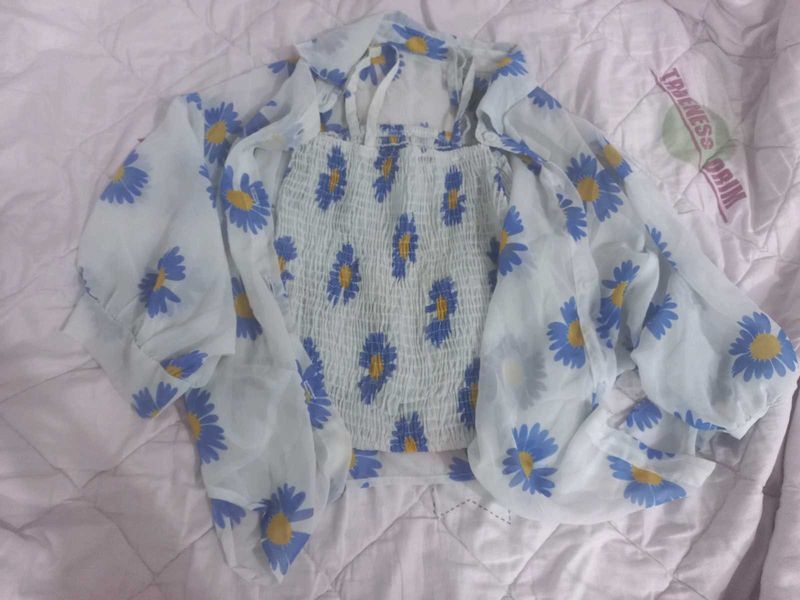 Floral Print Top &amp; Shirt Set