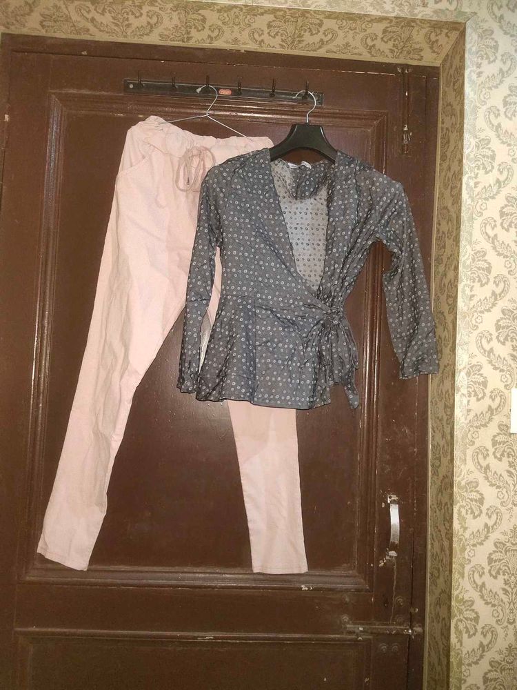 Combo Of Korean Wrap Top And Pants