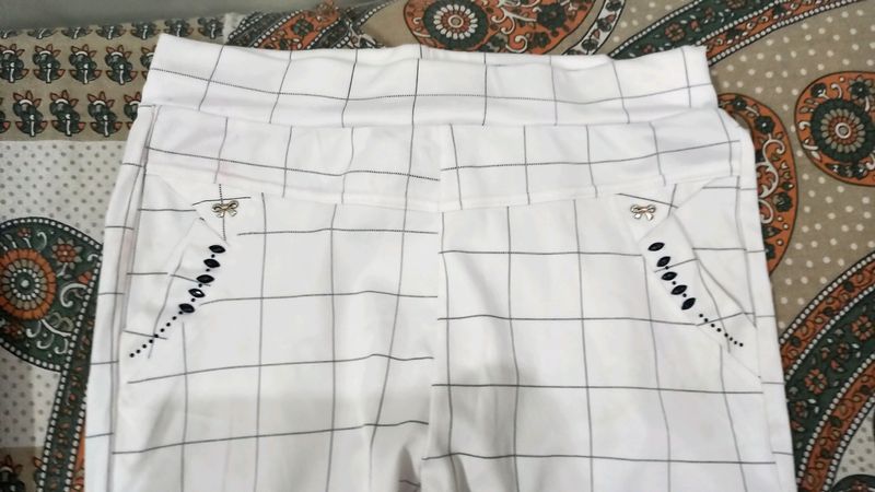 White Checked Trouser