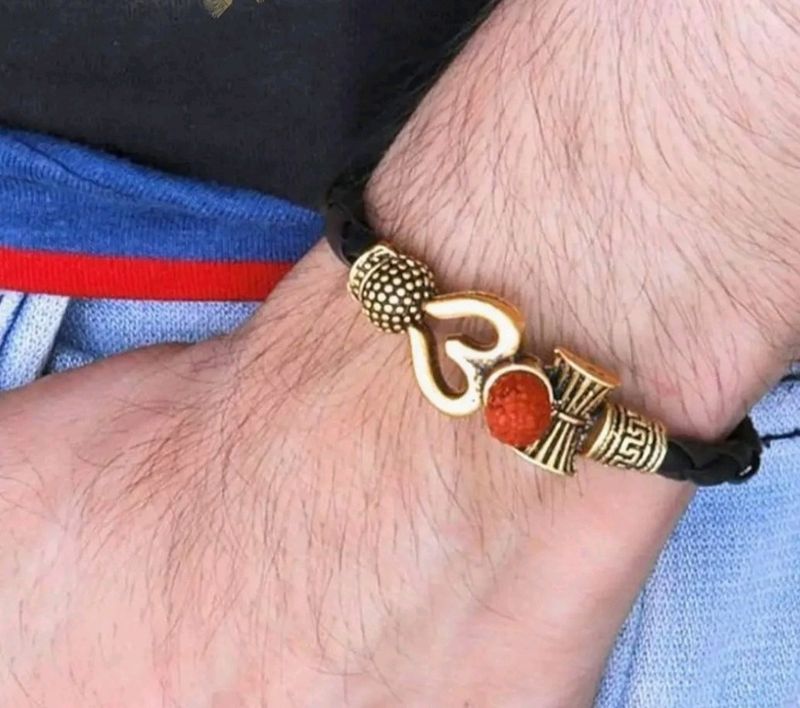 Rudraaksh Om Leather Bracelet