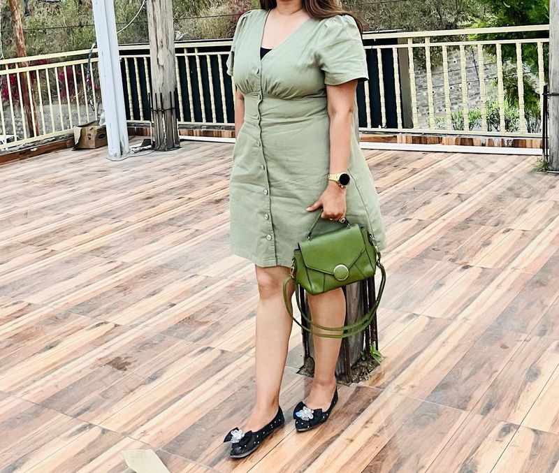 Olive Green Button-Down Mini Dress