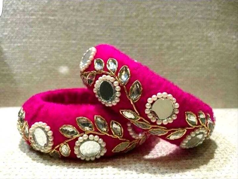Pink Mirror Work Bangles 💖