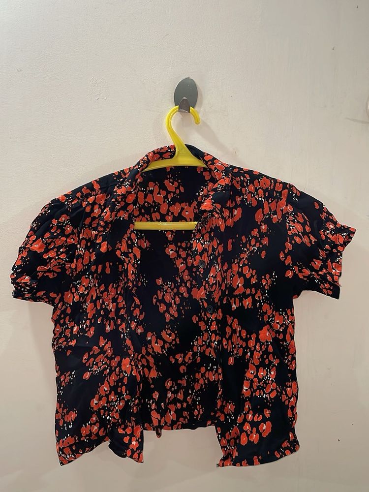 Floral Print Cropped Shirt