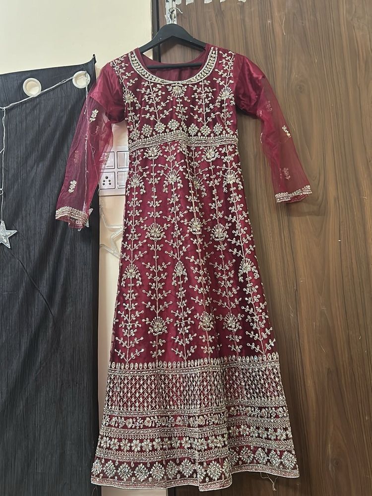 Elegant Maroon Embroidered Anarkali