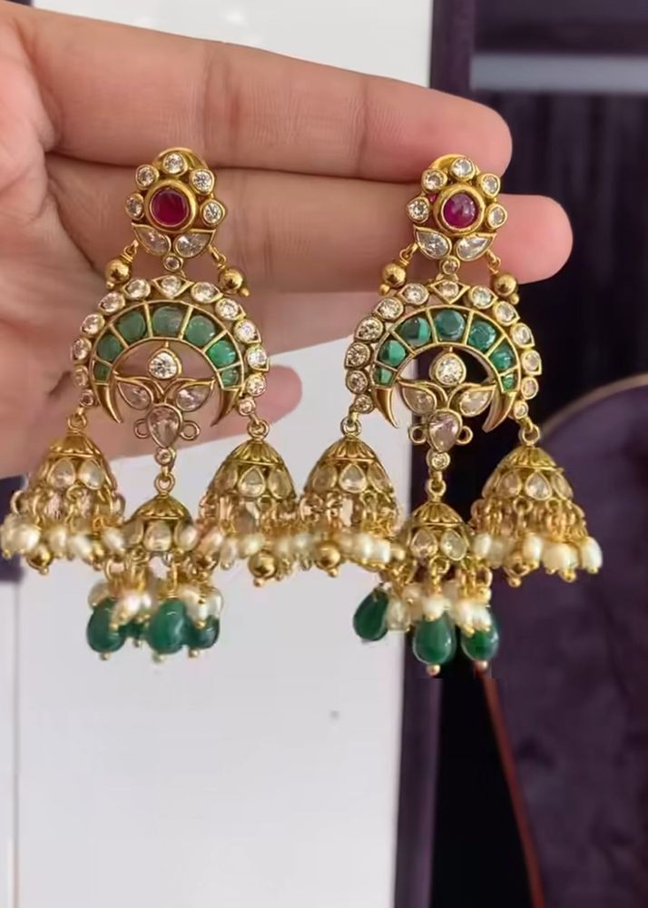 Emerald Gold Covered Jhumka Earrings