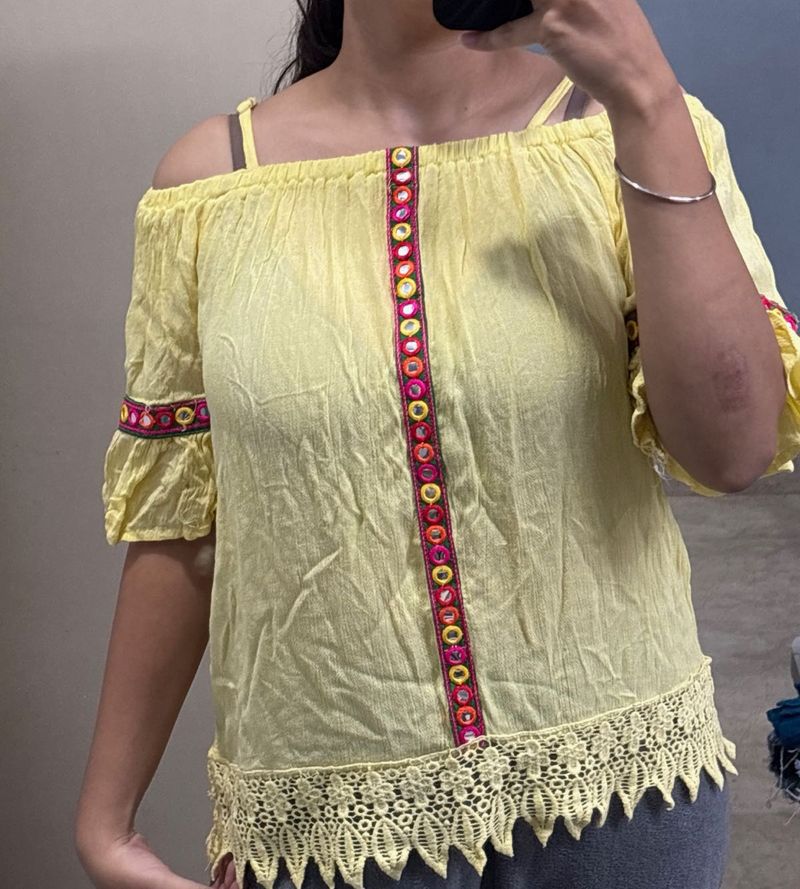 Yellow Embroidered Top