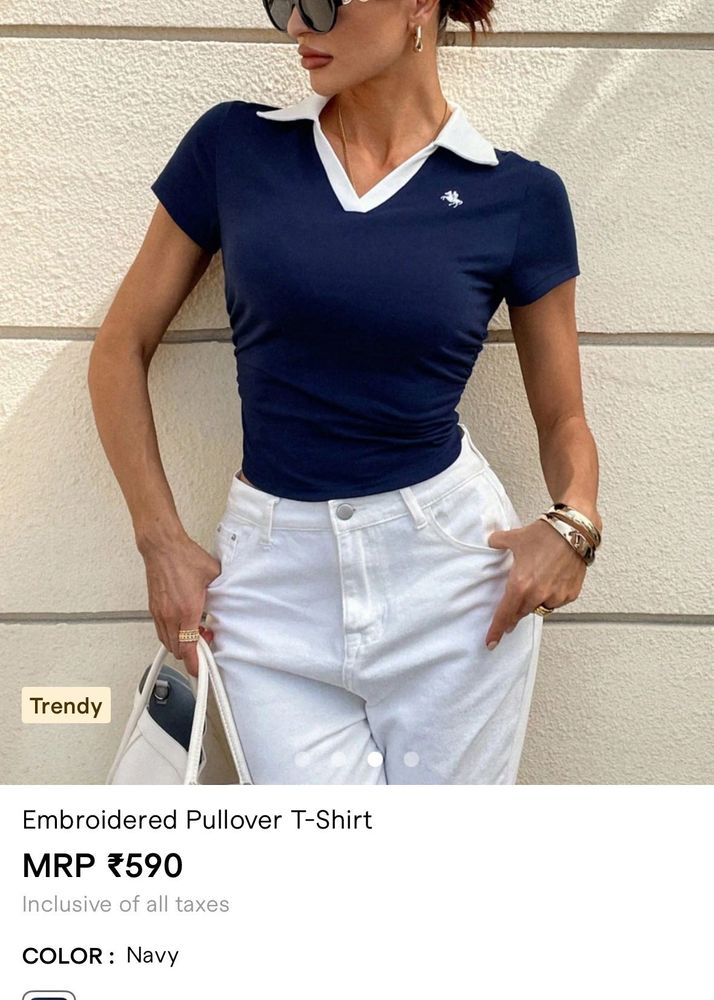 Savana Navy Embroidered Pullover T-Shirt