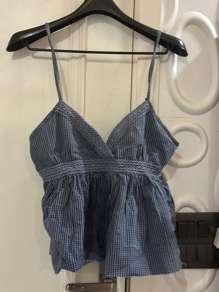 Blue Gingham Crop Top