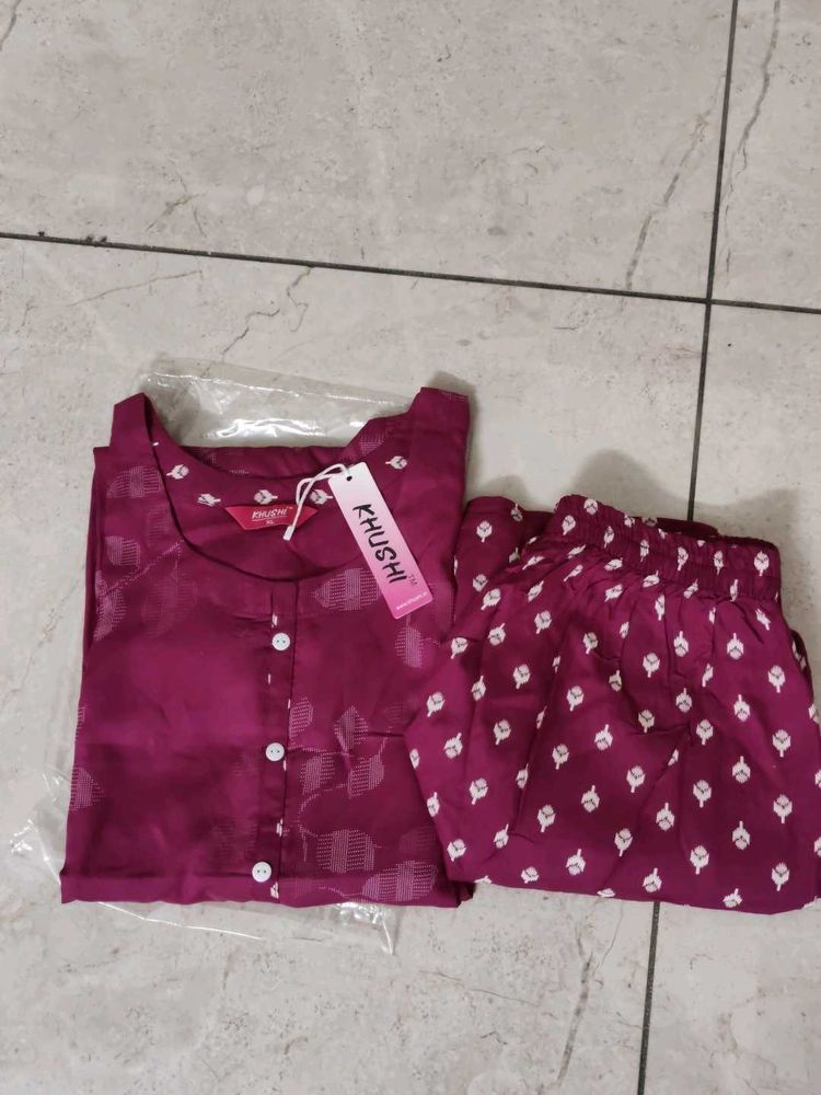Magenta Floral Print Kurta with Tag
