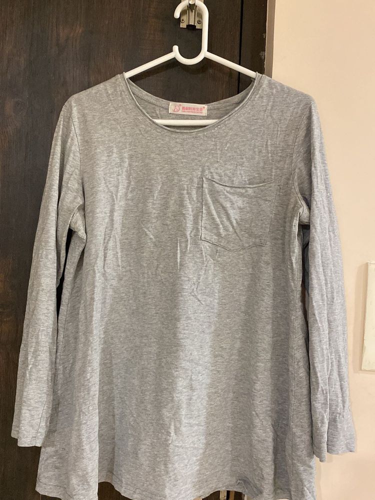 Gray Long Sleeve Top