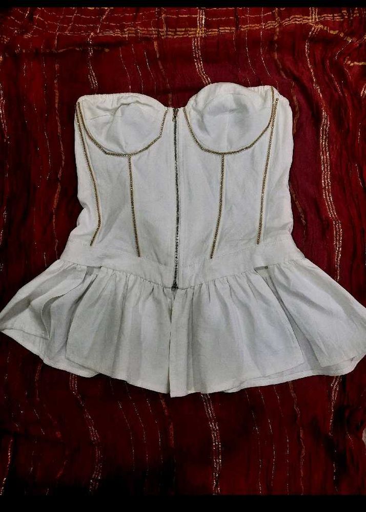White Corset Top with Ruffle Hem