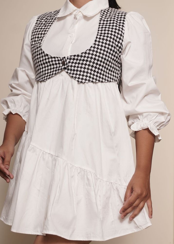 White Dress with Gingham Vest