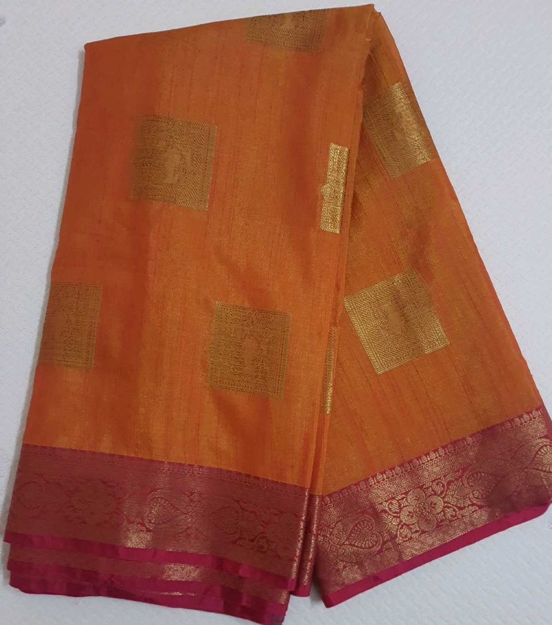 New ORANGE BANARASI SILK SAREE