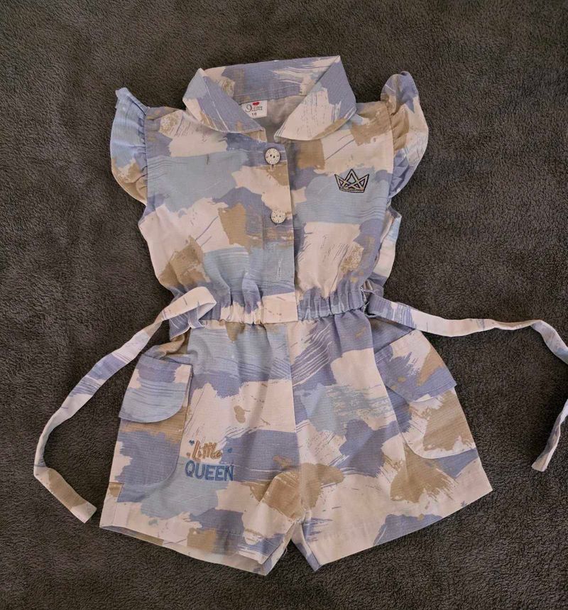 Girls Blue White Jumpsuit Short 0-3month