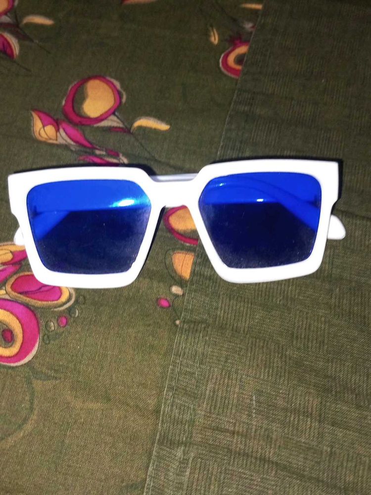White Frame Blue Lens Sunglasses