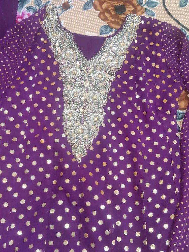 Purple &amp; Gold Embellished Salwar Kameez