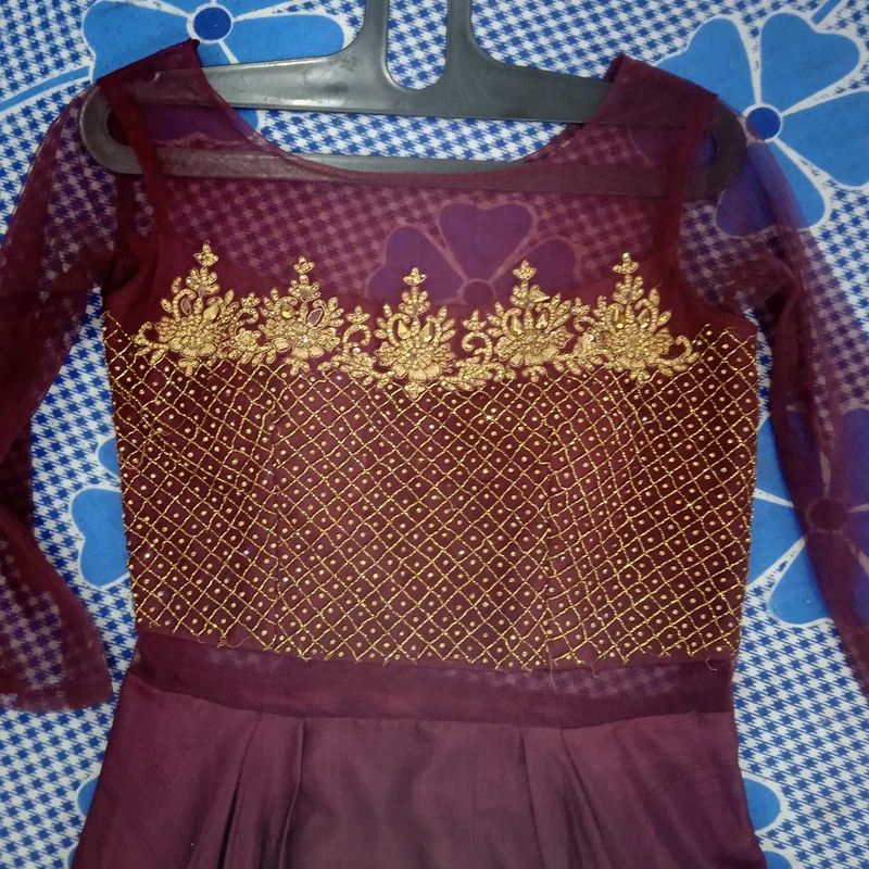 Elegant Maroon Embroidered Dress