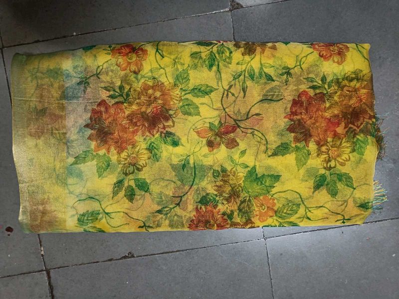 Floral Print Yellow Saree