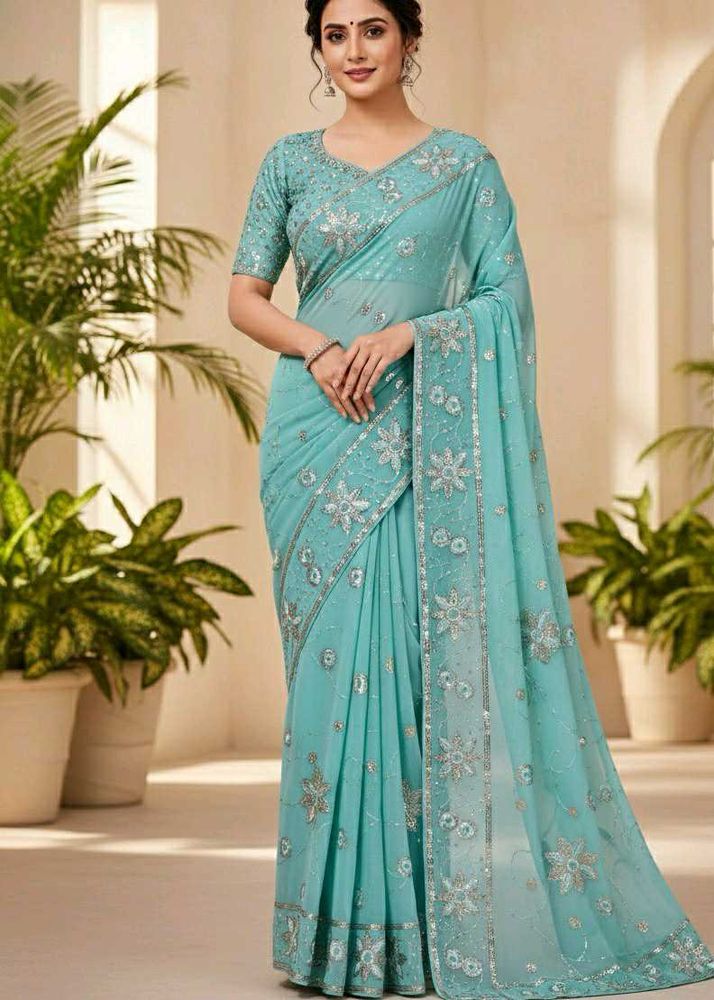 Elegant Aqua Blue Saree