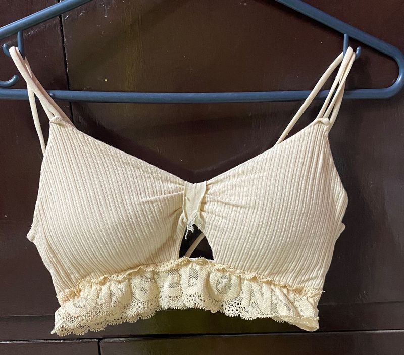 Ribbed Lace Trim Bralette