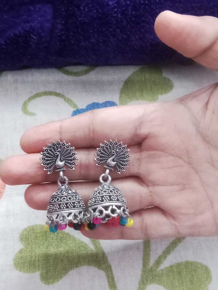 Peacock Jhumka Earrings with one stylish earring