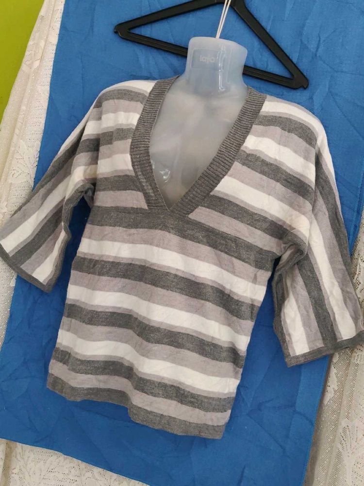 Striped V-Neck Sweater Top