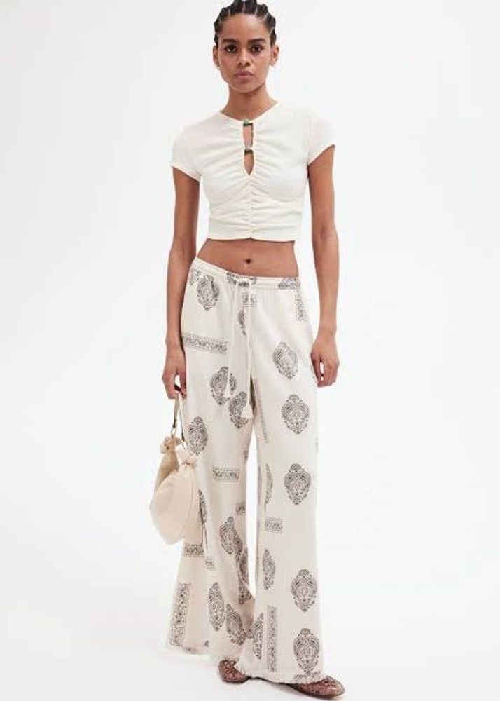 H&amp;M Linen-blend drawstring Trousers L size