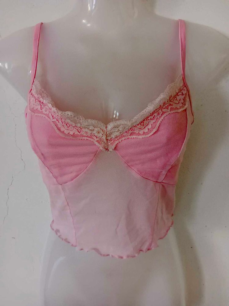 Pink Lace Trim Cami Top