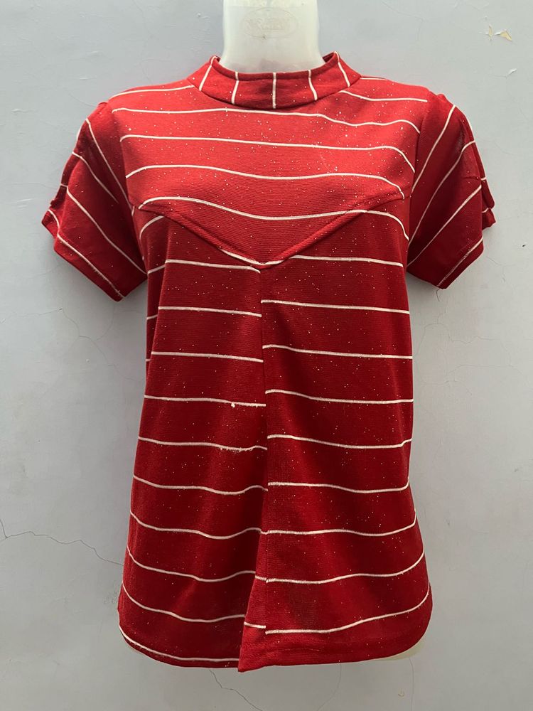 Red Designer Slight Glitter Top
