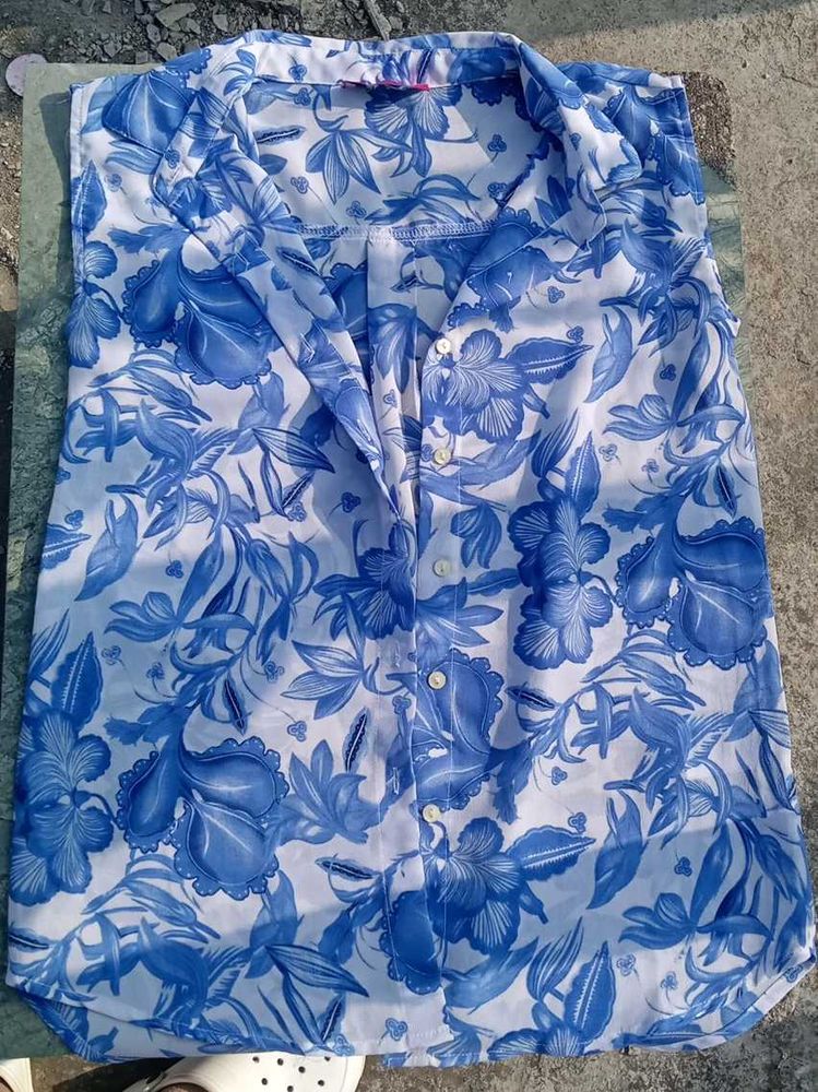 Blue Floral Sleeveless Top