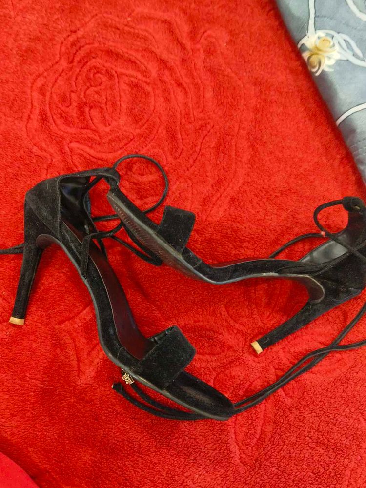 Black Suede Lace-Up Heels