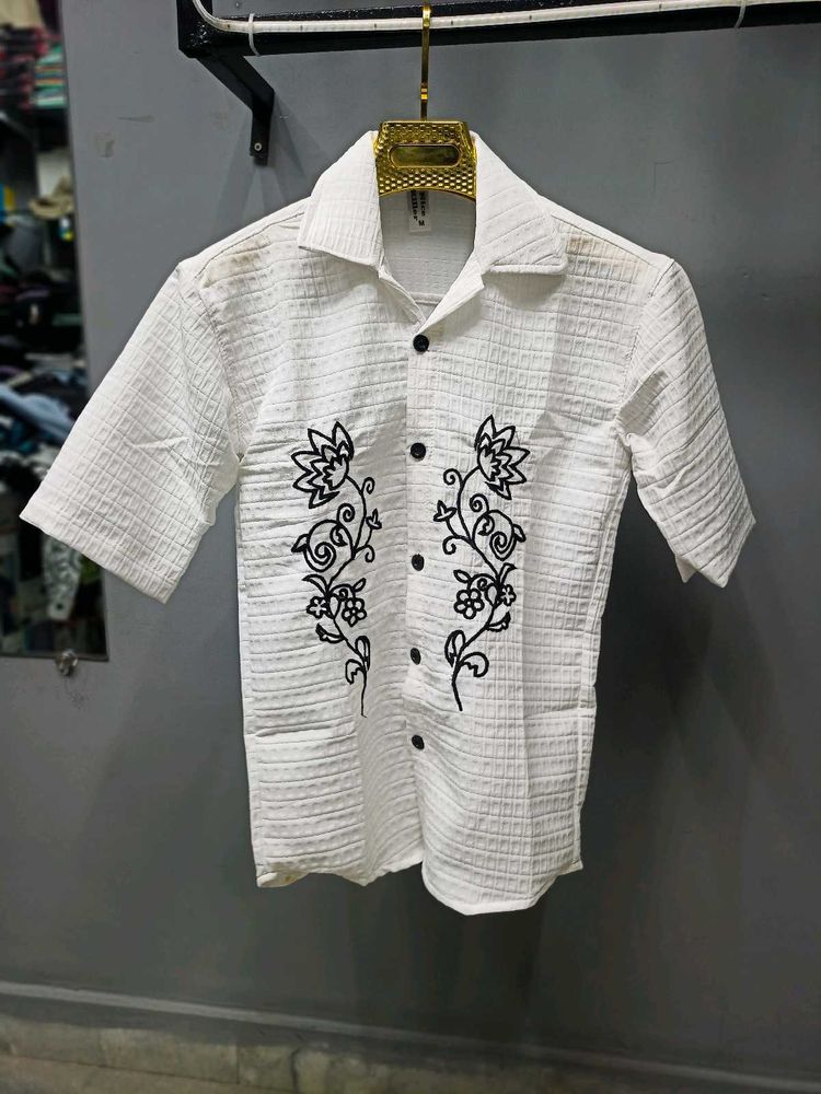 White Knit, Printed Shirt (Oversized Fit)