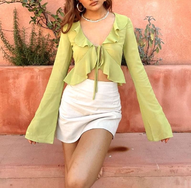 Pinterest-y Ruffle Trim Tie Front Crop Top