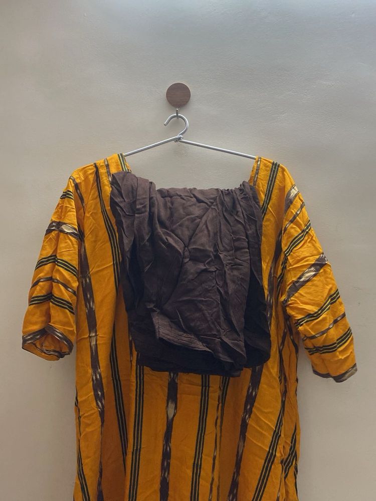 Striped Yellow &amp; Brown Salwar Kameez